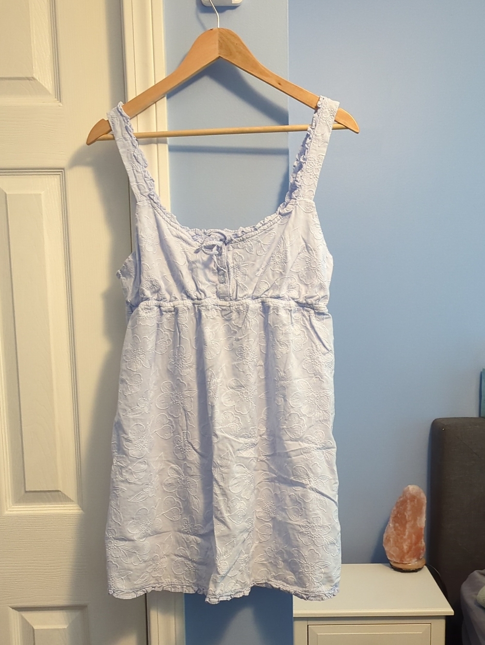aerie Powder Blue Embroidered Cotton Nighgown/ Babydoll Dress